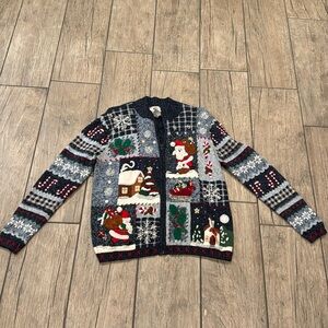 Vintage Christmas sweater ugly sweater zip up sz M